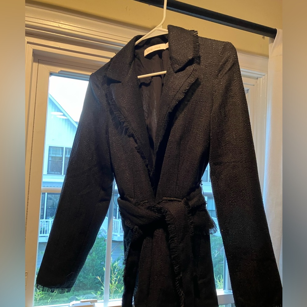 Super classy Bishop + Young Frayed Edge Belted Tweed Blazer, Size M